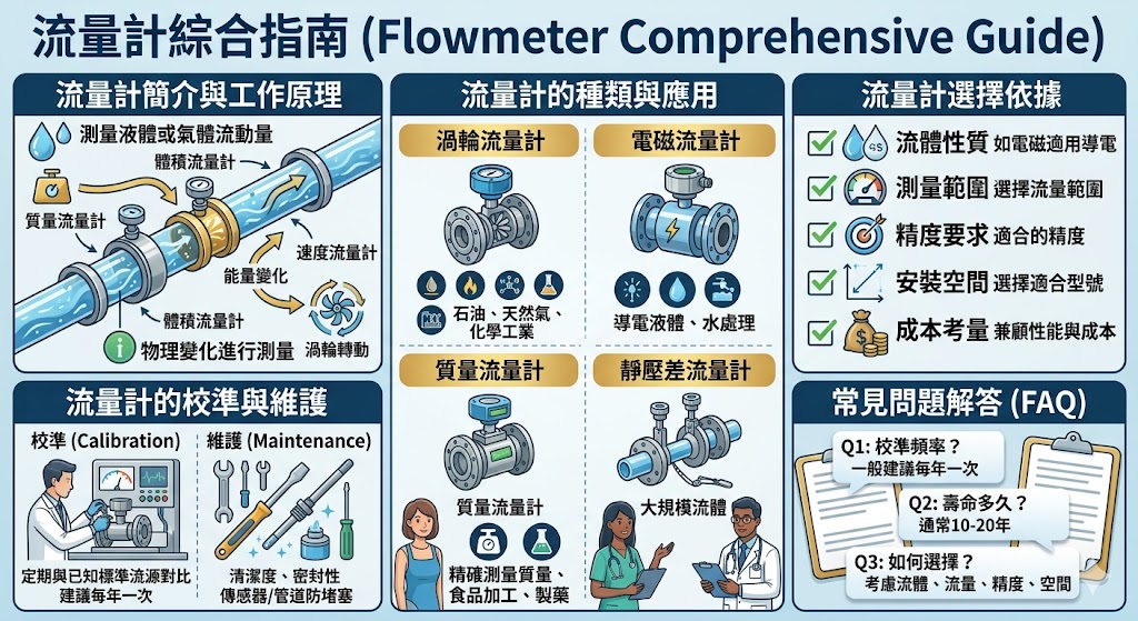 本文將詳細介紹流量計的基本概念與工作原理,並闡述不同類型的流量計在各行業中的應用。從渦輪流量計到質量流量計,我們將幫助您了解如何根據需求選擇最適合的流量計。無論是水處理、化工還是燃氣行業,正確選擇流量計對確保測量準確性至關重要。此外,我們還將討論流量計的校準與維護,確保其長期穩定運行。